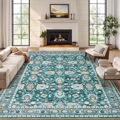 Garvee Vintage Floral Washable Area Rug, Non-Slip Carpet for Living Room