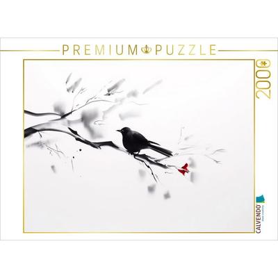 CALVENDO Puzzle Amsel und rote Blüten | 2000 Teile Lege-Größe 90x67cm Foto-Puzzle für glückliche Stunden