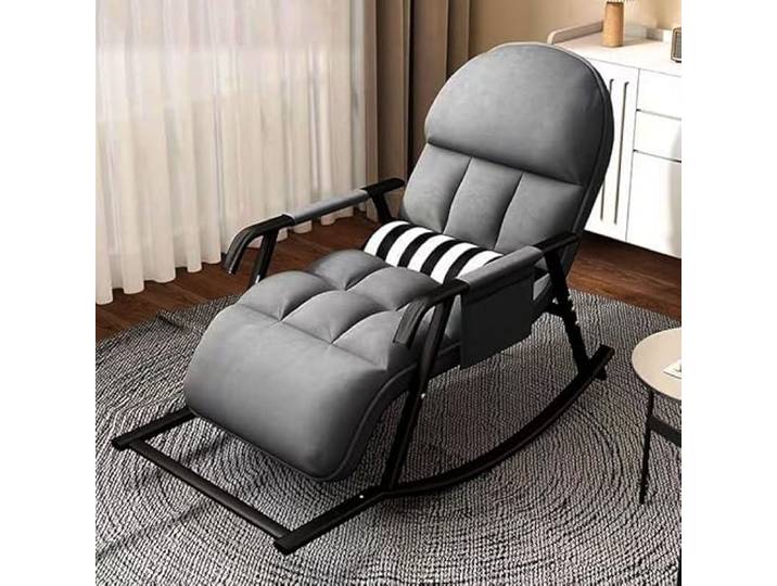 Schaukelstuhl, Schaukelstuhl Wohnzimmer, Stillsessel mit 5-stufig verstellbar Rückenlehne und Fußstütze, Schaukelstühle Outdoor mit Seitentaschen Eignet Sich für Wohnzimmer, Schlafzimmer (Grau)