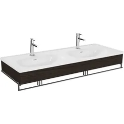VitrA Equal Doppelmöbelwaschtisch-Set 64098 132,5x52cm, Möbelwaschtisch asymmetrisch, weiß, Handtuchhalter, mit Holzblende ulme