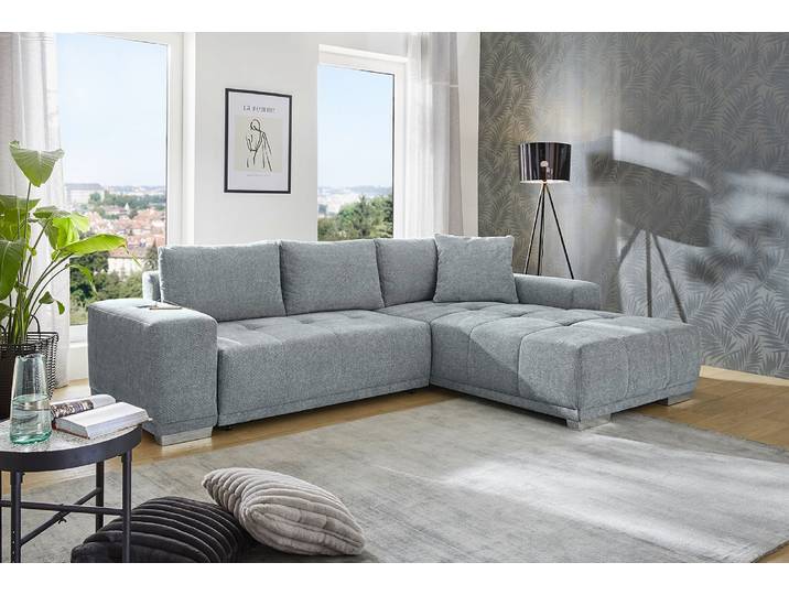 Ecksofa JOCKENHÖFER GRUPPE Luciano L-Form, B: 282 cm , grau, B:282cm T:100cm, Korpus: 95% Polyester, 5% Nylon;Kissen: 95% Polyester, 5% Nylon, Sofas, Ecksofa, mit Schlaffunktion, Bettkasten, induktive Ladestation & USB-Anschluss