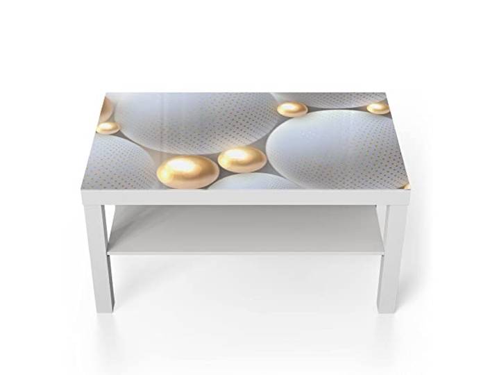 DEQORI Glastisch weiß groß 90x50 cm Motiv Angeordnete Kugeln ausgefallener Beistelltisch aus Glas Hochglanz Couchtisch fürs Wohnzimmer moderner Couch Tisch mit Design