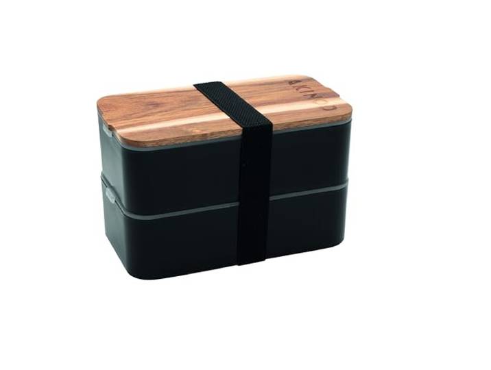 akinod - Boîte Bento 11:46 - Lunch Box Étanche\, Double Compartiment - Compatible Lave-Vaisselle\, Congélateur\, Micro-Ondes - 1\,4 L - 19 x 10\,5 x 11\,5 cm - Noir