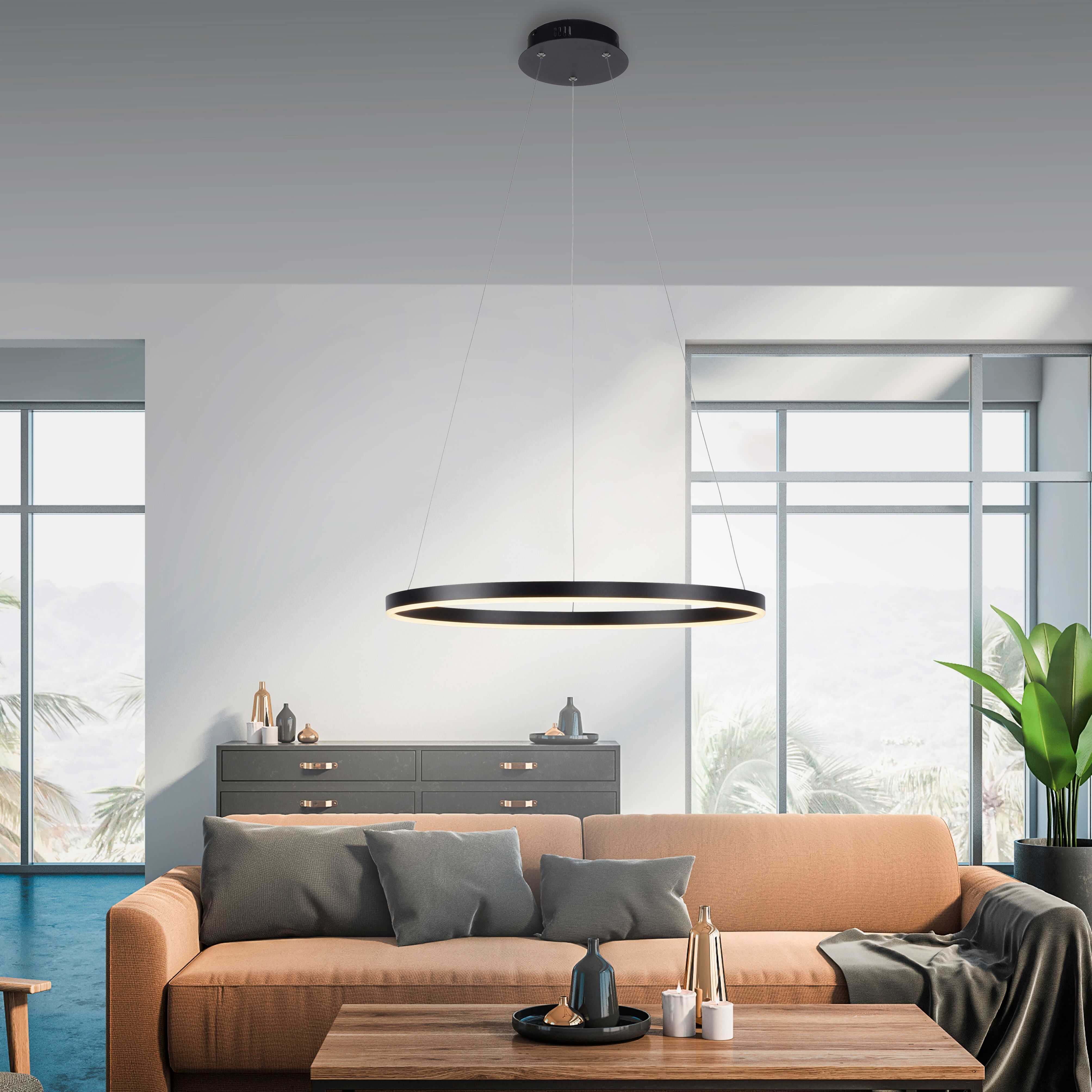 JUST LIGHT Pendelleuchte "RITUS", grau (anthrazit), 1, Ø 5,9cm, 1 Stk., Leuchten, LED, dimmbar, Switchmo, Pendelleuchte