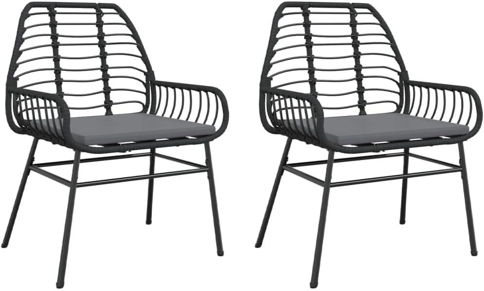 2er-Set schwarze Poly-Rattan-Gartenstühle mit Kissen für Garten und Terrasse