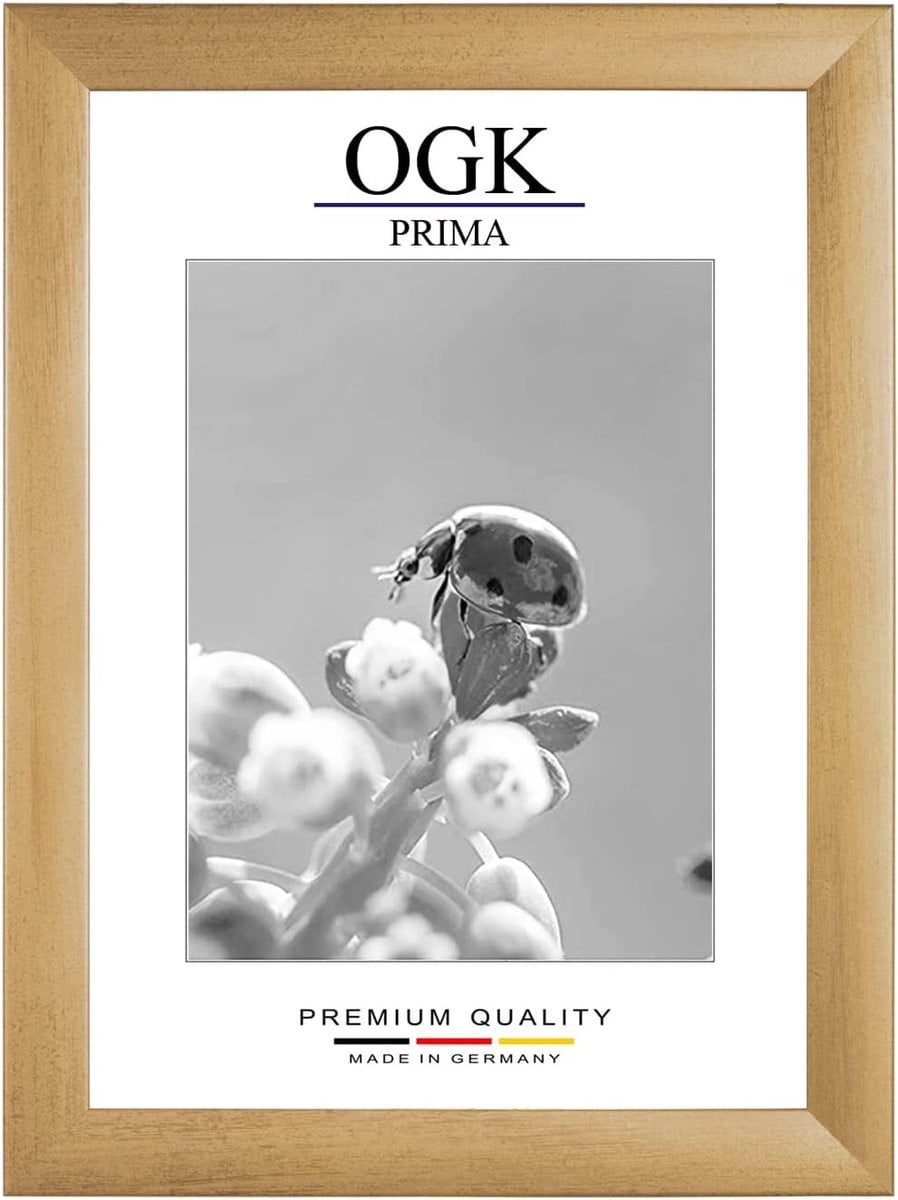 Handgemaakte fotolijst met breed profiel en onscherp glas in goud, 50 x 70 cm