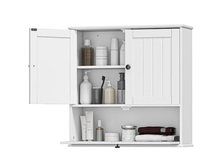 Armoire de salle de bain murale rustique Homcom avec étagère réglable, double porte et porte pliante 60X19.5X60 cm Blanc