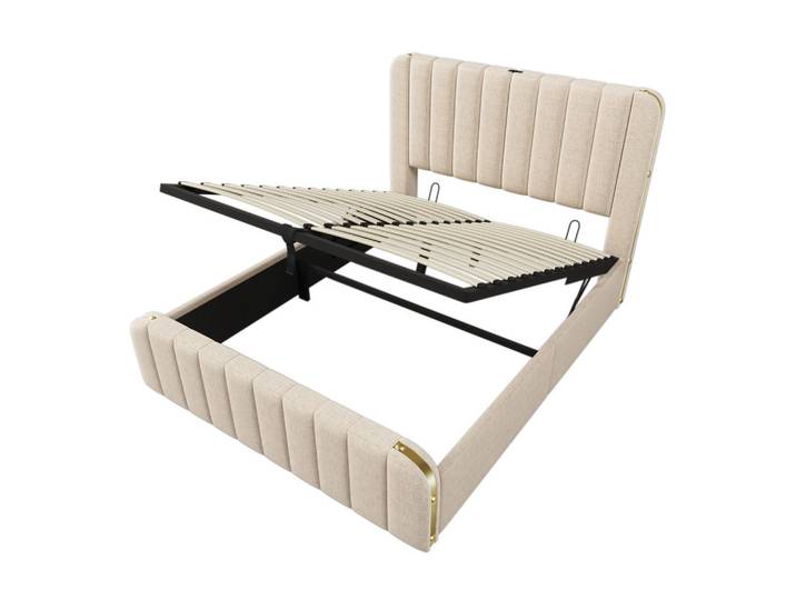 Oxeza Polsterbett 160/200 cm Beige mit USB Typ-C Ladefunktion, Mode, Rechteckig, 160x200 cm, Schlafzimmer, Betten, Polsterbetten