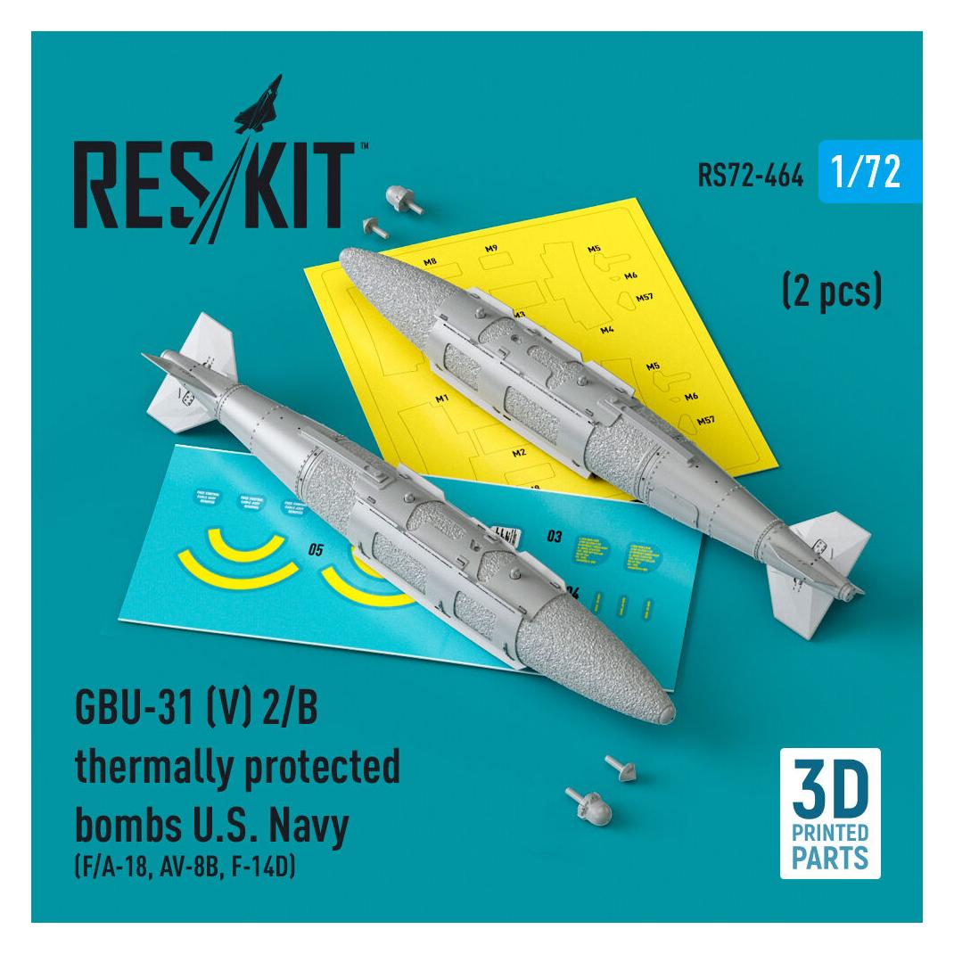 ResKit GBU-31 (V) 2/B thermally protected bombs U.S. Navy (2 pcs) (F/A-18, AV-8B, F-14D)(3D Printed) (RS72-0464)