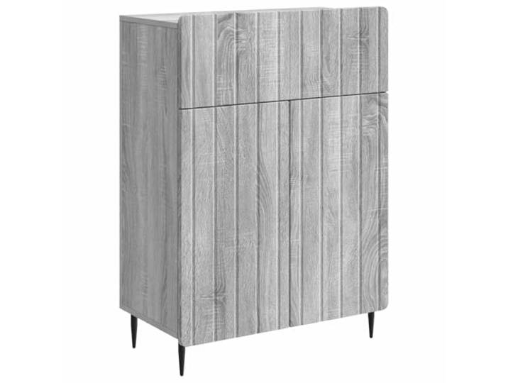 Coespram Sideboard Graues Sonoma 66x34,5x92 cm Kommode Holzwerkstoff Kompakte Anrichte mit Eisenbeinen und Streifendekor. Erstellt praktischen Stauraum im Esszimmer oder Wohnbereich.