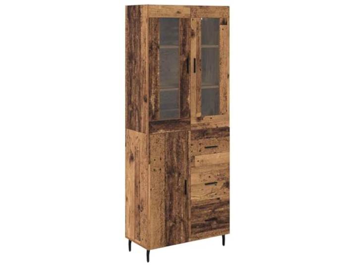 HGFDVCMR Highboard 2-teilig Altholz Holzwerkstoff 69,5x34x180 cm Vielseitiger Schrank in Altholz-Optik für Wohnzimmer und Esszimmer mit 3 Schubladen und stabilen Metallbeinen.