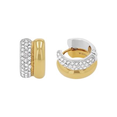 Paar Creolen JOOP "Schmuck, Geschenk", gelbgoldfarben, edelstahlfarben, kristallweiß, kristallweiß, Ohrringe, Damen, 16mm, Edelstahl, mit Zirkonia (synth.)