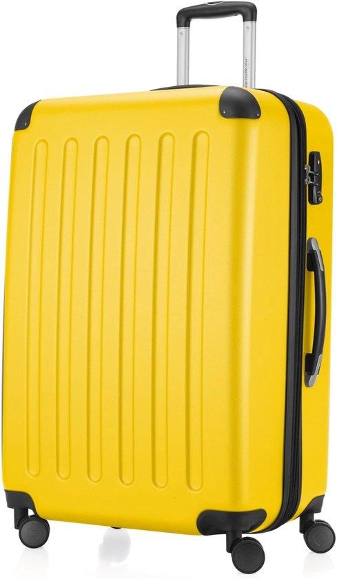 Famanu Hartschalen-Trolley 75 cm - Erweiterbare Reisetasche mit 4 Rollen und TSA-Schloss - 119 Liter - Gelb
