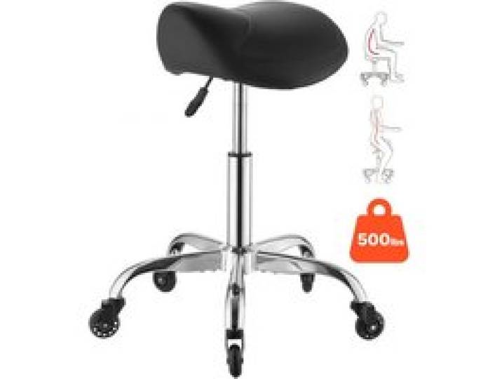 VEVOR Sattelhocker 226,8 kg, Rollhocker Höhenverstellbar, Bürohocker Ergonomischer Sitz aus PU-Leder, Leise Rolle, 360° Drehbar, Ideal für Salon, Spa, Bar, Zuhause, Arztpraxen, Schwarz