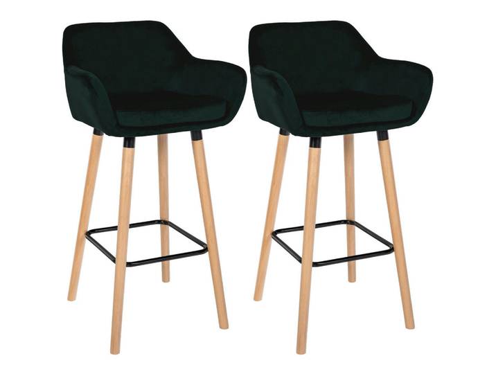 CLP Barhocker 2er Set Samt Grün, Holz, 55x99x46 cm, Esszimmer, Barmöbel, Barhocker
