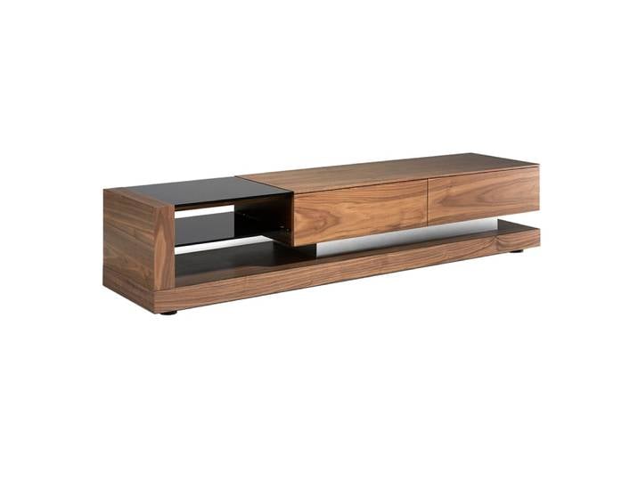 Meuble tv effet bois noyer et vitrail noir