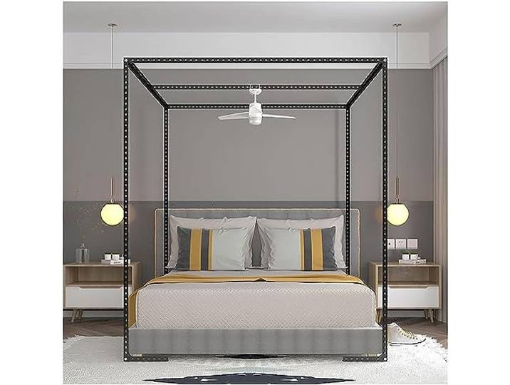 Metall-Baldachin, Bettrahmen, einfacher 4 Ecken, Pfostenvorhang, Betthimmel, verstellbarer Betthimmel, Gestänge, Edelstahl, für Schlafzimmer-Dekoration, schwarz, King-Size-Bett