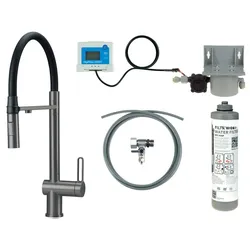 Neuesbad Spültischarmatur mit flexiblem Auslauf, 2-Funktion Brause und Wasserfilter Set, Titan NB1DEBRMFD75M1