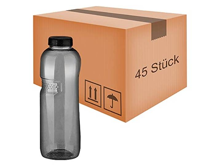 Kavodrink 45 x Tritan Trinkflasche 1,0L Wasserflasche schwarz Sportflasche BPA frei Flasche 1000ml