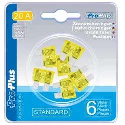 ProPlus 490339 Satz Flachsicherungen Standard 20A gelb 6 Stück im Blister KFZ-Sicherungen