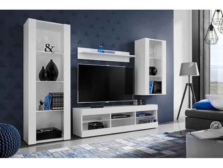 Komodee Wohnwand TV Tivoli Medio Weiß/Weiß 245x159x35 cm Wohnwand Tivoli Medio, Weiß/Weiß, Breite 245cm x Höhe 159cm x Tiefe 35cm, ohne LED, für Wohnzimmer