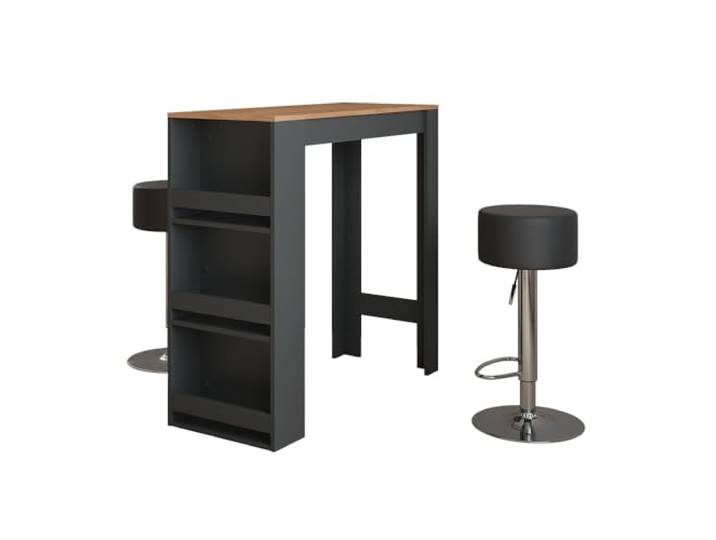 Vicco Bartisch-Set Repose , Anthrazit/Goldkraft Eiche 45 x 110 cm mit 2 Barhockern, mit Ablagefächern zur Aufbewahrung von Küchenutensilien
