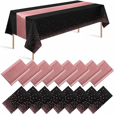 Garvee 16 Pack Disposable Plastic Tablecloths and Satin Table Runner Set