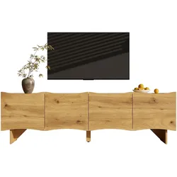 OKWISH TV Schrank Lowboard mit Wellenmuster, LED-Option, Kabeldurchführung, Stauraum, Lowboard Wohnzimmer Möbel 155x36x47 cm Holzfarbe