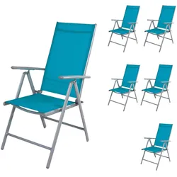 Mojawo 6er Set Garten Klappstuhl Aluminium - Textilen Silbergrau/Petrol
