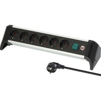Alu-Office-Line Steckdosenleiste 6-fach, für den Schreibtisch schwarz/aluminium, 3 Meter Kabel, mit Sicherheitsschalter