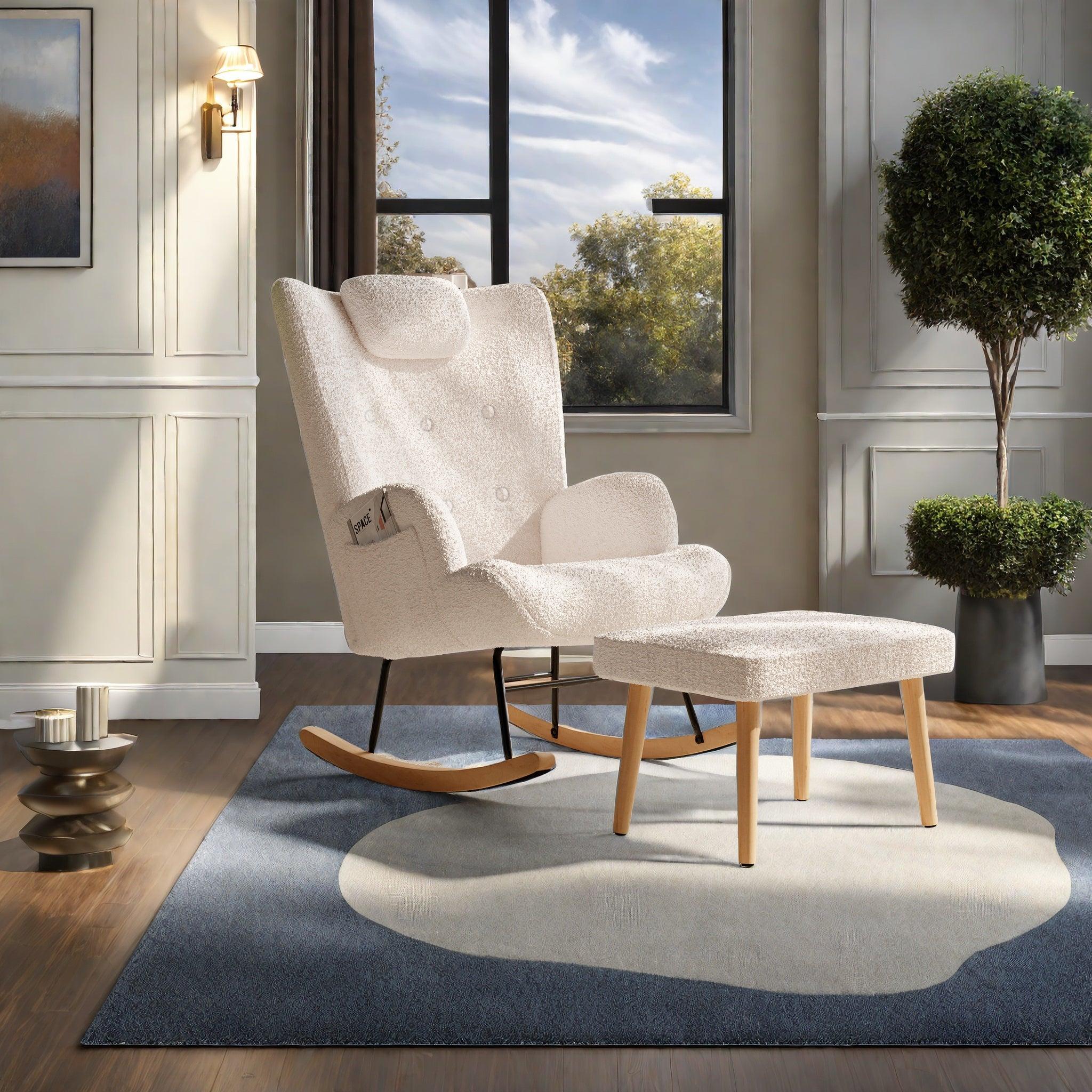Schaukelstuhl - Relaxsessel - Loungesessel - Fußhocker - Polsterung aus Memory-Schaum