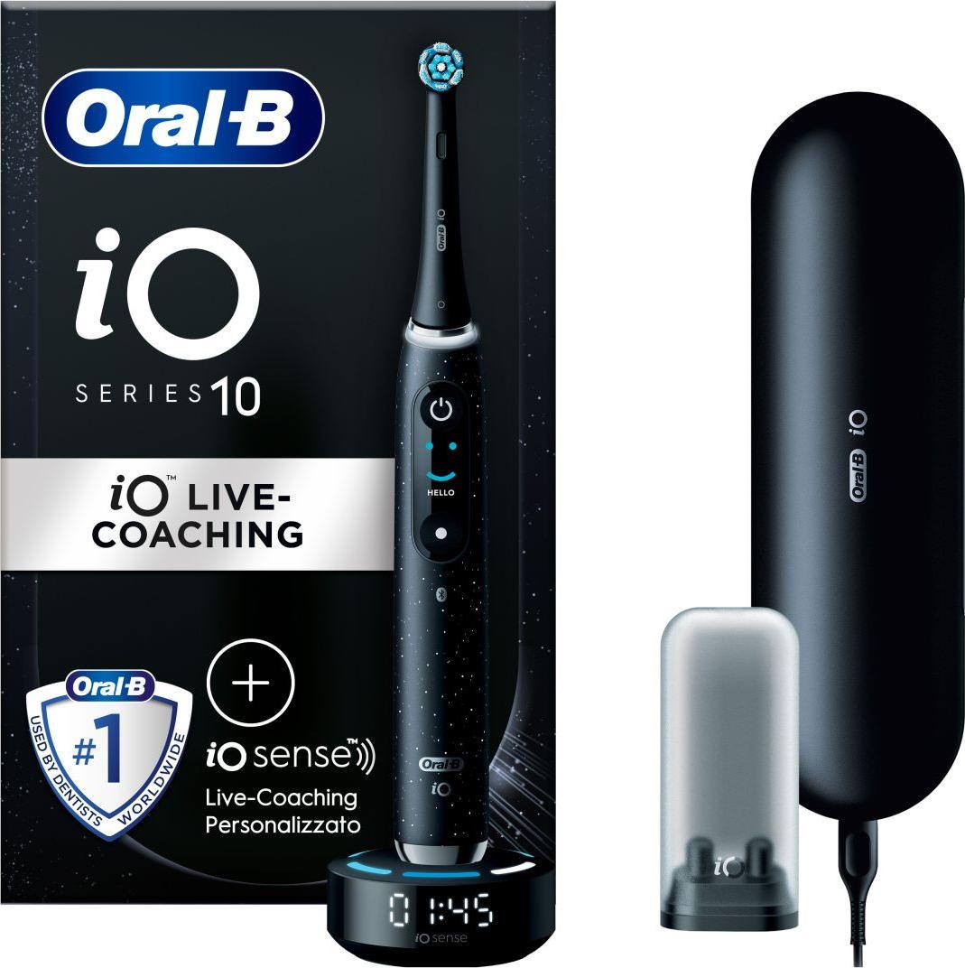 Oral-B iO SERIES 10, Erwachsener, Vibrierende Zahnbürste, Tägliche Pflege, Super sensitive, Zahnfleischpflege, Zungenpflege, Intensiv, Sensibel, Whitening, Schwarz, Schwarz, Rund