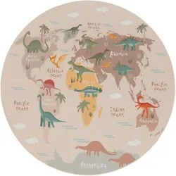 KINDERTEPPICH Waschbar, mit Dino-Motiv, Beige, Ø 160 cm