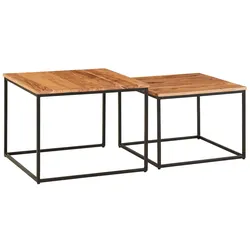 KADIMA DESIGN Wohnzimmertisch 2er Set Akazie Massivholz / Metall Beistelltisch Eckig, Design Couchtisch mit Metallbeine Sofatisch, Tischset 2-teilig