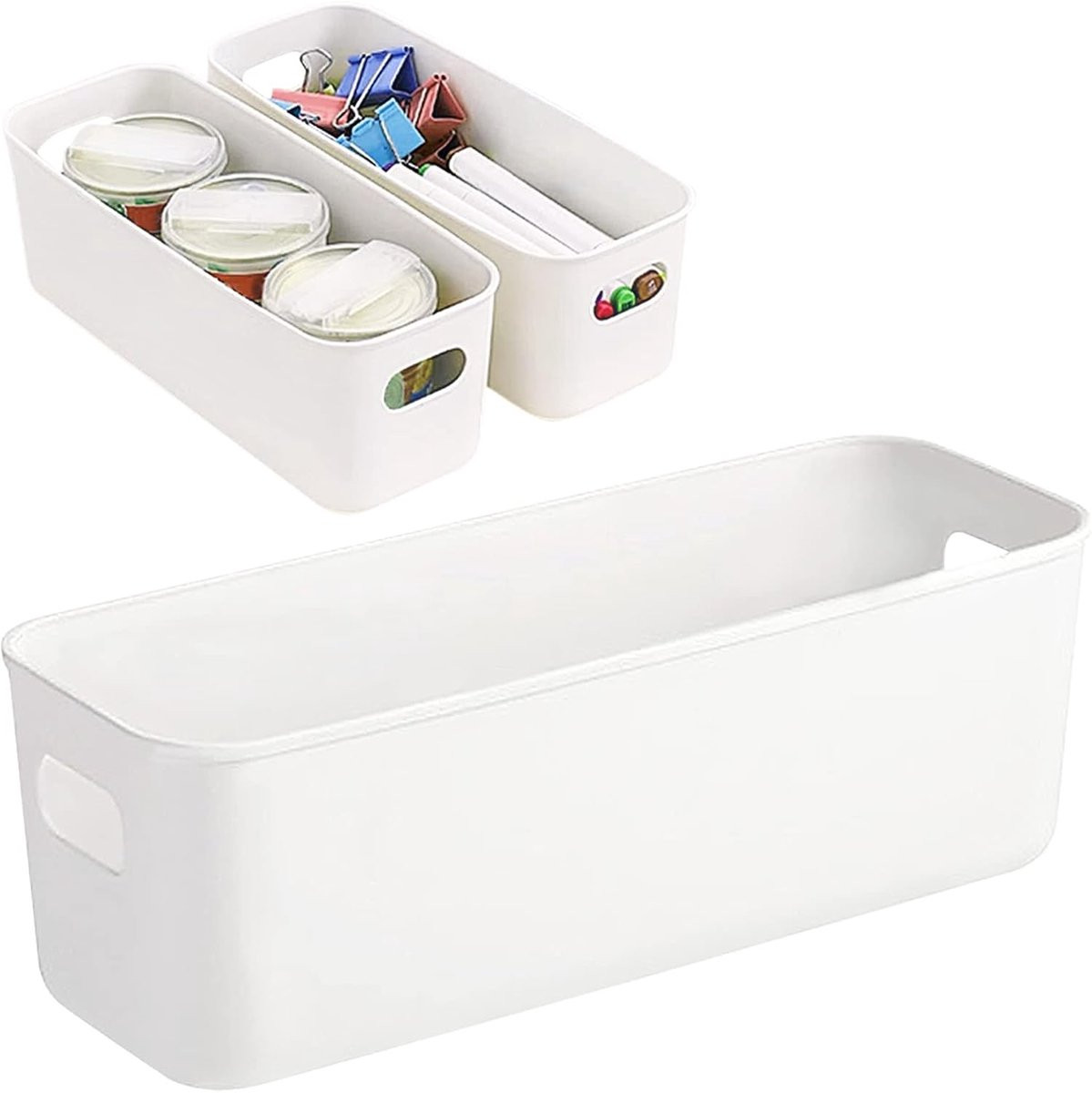 Thijox Set van 3 Witte Rechthoekige Badkamer Opbergmanden - Stapelbare Plastic Organizer voor Keuken en Badkamer