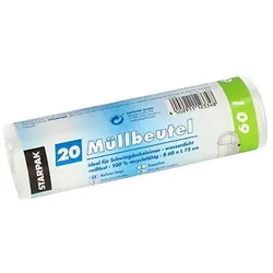Papstar 20 Müllbeutel, HDPE 60 l 72 cm x 60 cm transparent