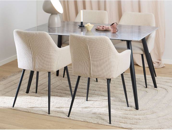 Esszimmer-Set ACTONA GROUP Essgruppe, Speisetisch mit Stühlen, für das Esszimmer, Modern , grau, B:140cm H:75cm T:80cm, Stahl, Kastenmöbel-Sets, Esszimmer-Set, Rechteckiger tisch aus grau keramik Melamin & dunkelgraue Stühle