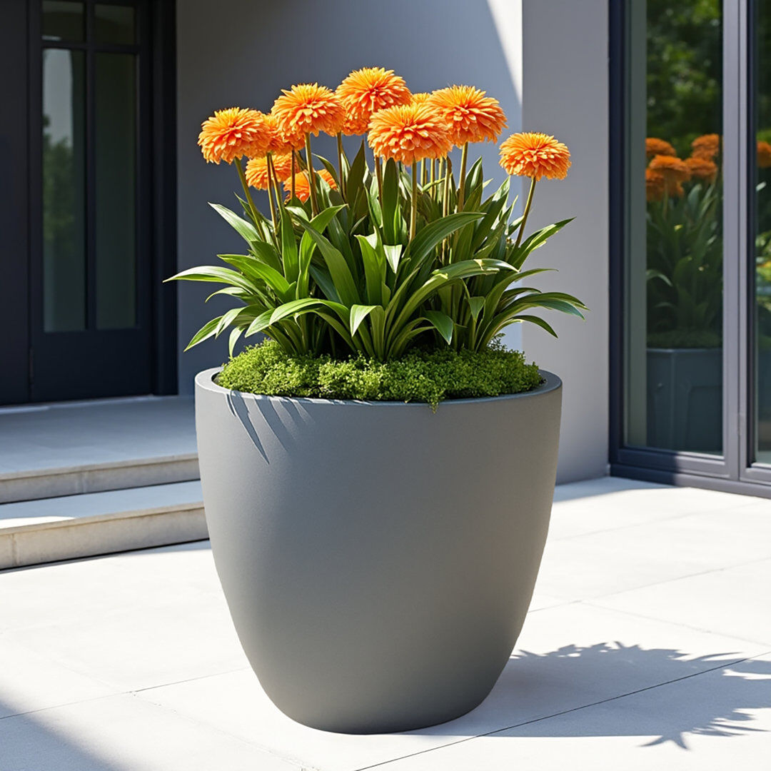 Idealist Concrete Effect Round Planter, Frostproof Outdoor Handmade Pot Planter Grey 50cm H x 50cm W x 50cm D