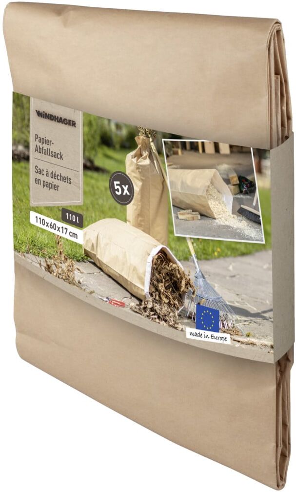 Windhager Abfallsack aus Papier 110 L, 5 Stück