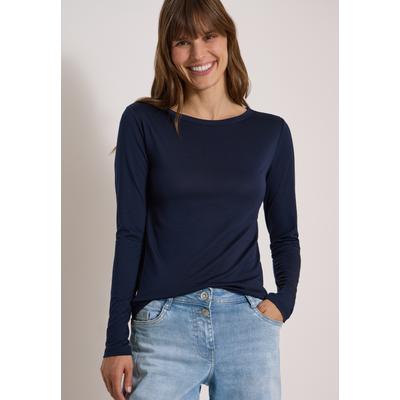 Langarmshirt CECIL, Damen, Gr. XXL (46), urban dunkelblau, Jersey, Obermaterial: 100% Lyocell, hüftlang, U-Boot-Ausschnitt, Shirts Langarmshirt, Slub-Yarn, Lyocell-Qualität