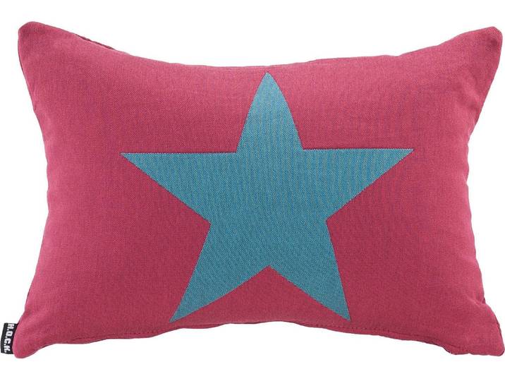 Dekokissen H.O.C.K. Rockstar-Stern , bunt (beere, blau, schriftzug stern), B:50cm H:10cm L:30cm, Baumwolle, Polyester, Dekokissen_Sitzkissen_Kissenhüllen, Dekokissen, Wendekissenhülle mit Füllung, 1 Stück
