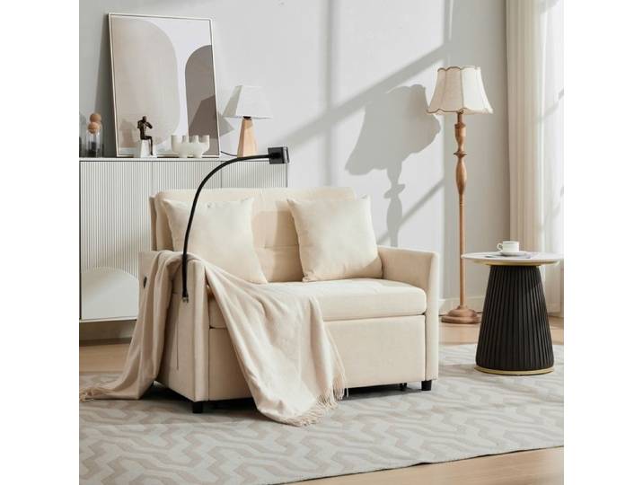 Canapé Bureau et studio canapé-lit Avec ports USB Pour bureau ou télétravail Beige Petite unité double lit simple pliable