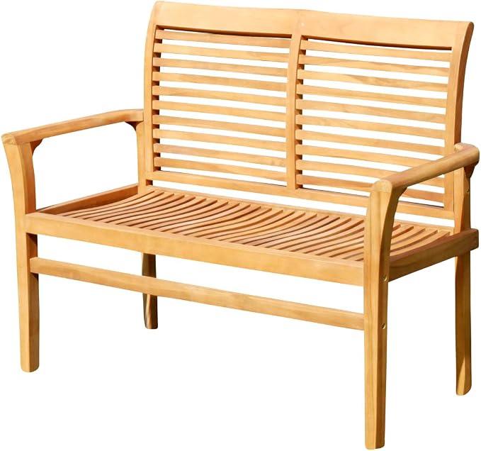 Silecomplaza Teak Design Gartenbank Parkbank Sitzbank 120cm 2-Sitzer Bank Gartenmöbel Holz sehr robust JAV-ALPEN120