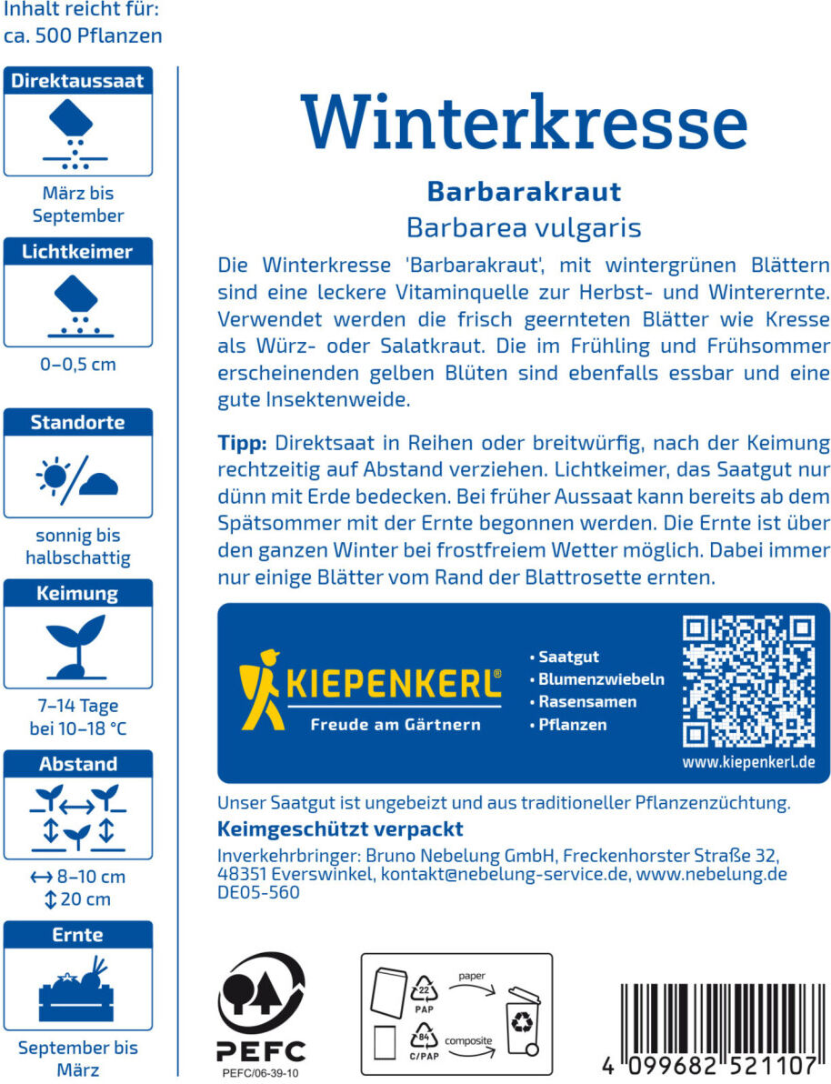Kiepenkerl Saatgut Winterkresse Barbarakraut für ca. 500 Pflanzen