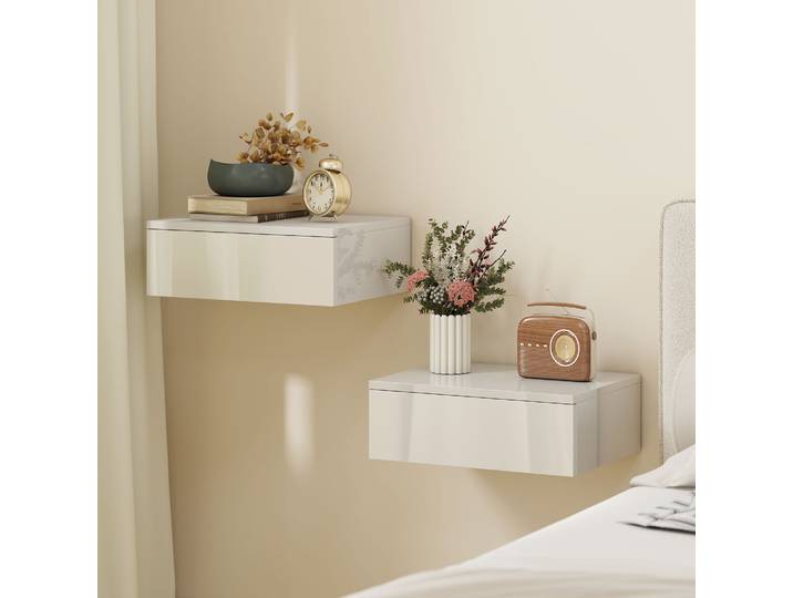 HOMCOM Lot 2 Tables de Chevet Murales avec Tiroir Blanc