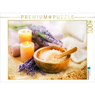 CALVENDO Puzzle Lavendelsalz in Holzschale mit Kerzenlicht | 1000 Teile Lege-Größe 64x48cm Foto-Puzzle für glückliche Stunden