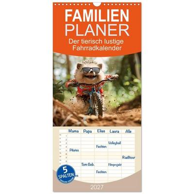 Familienplaner 2027 - Der tierisch lustige Fahrradkalender mit 5 Spalten (Wandkalender, 21 x 45 cm) CALVENDO