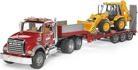 Bruder -MACK Granite LKW mit Tieflader und JCB 4CX Baggerlader