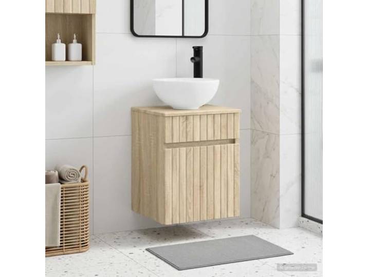 KTHLBRH Wandmontiertes Waschbecken-Schränkchen Sonoma-Eiche 39x35x63 cm Stauraum mit Schubladen, moderne Optik, platzsparende Wandmontage, pflegeleichte Oberfläche