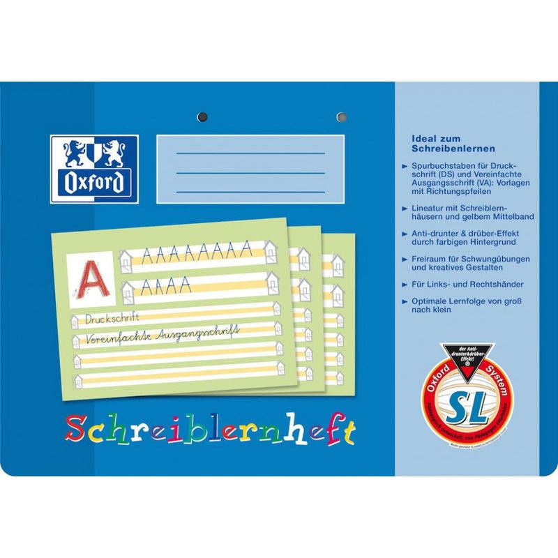 OXFORD Schreiblernheft Lineatur SL liniert DIN A4 quer ohne Rand, 16 Blatt